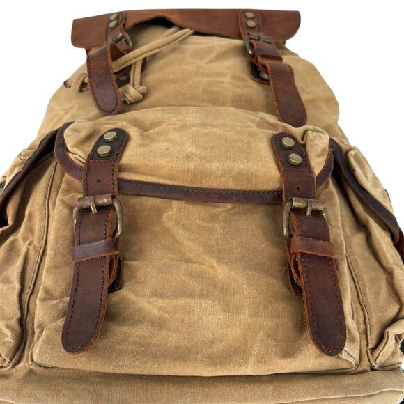 Vintage Waxed Canvas Leather Back Pack Utility Streetwear Commuter Gorpcore - Picture 12 of 16
